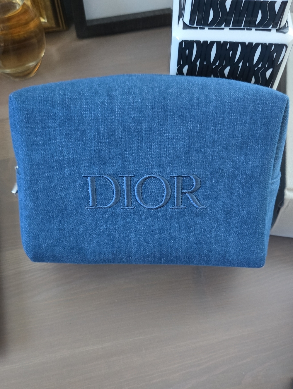 New never used DIOR denim Zipper Pouch bag Dior denim pouch Star Charm Pouch